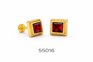 Luxury Gold Finish Drop Earrings with Purple Crystal Traditional Style - Product Image 2