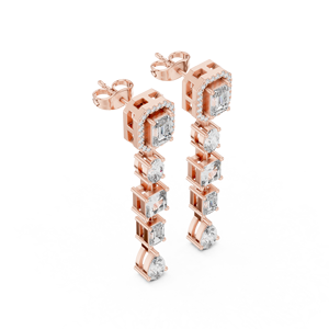 Boucles d'oreilles pendantes en diamant cultivé en laboratoire, forme géométrique multi-formes, émeraude et diamant rond, bijoux en diamant pour femmes - Product Image 5