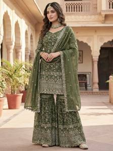 Zeel Fashion Mono Morado de Diseñador con Bordado Intenso para Fiesta, Top-Sharara y Dupatta, Talla S, 950g, para Ocasiones Especiales - Product Image 3