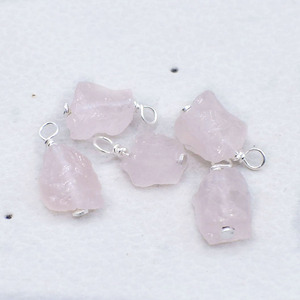 Rose Quartz Raw Stone Charm 8-10 mm Handmade Wire <b>Wrapped</b> Pendant Jewelry Making Supply Pink Crystal Healing Stone - Product Image 3