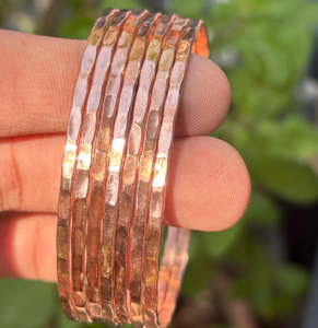 Pure Copper Vintage Stackable Hammered Textured Surface Bangle Bracelet Solid Copper Flat Edge <b>Wristband</b> - Product Image 1