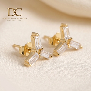 Pendientes de tuerca con diamante cultivado en laboratorio certificado por IGI, corte baguette, en oro amarillo macizo de 14 quilates, para mujer, regalo para cualquier ocasión. - Product Image 4