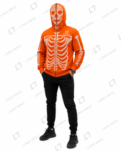 Sudadera con capucha para hombre con diseño de esqueleto naranja y pedrería, con cremallera completa y máscara tipo balaclava, patrón de calavera de cristal, estilo gótico, hip hop, streetwear - Product Image 3