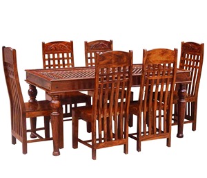 Table à manger en teck massif de haute qualité, moderne, luxueuse, royale, écologique, durable, avec 6 chaises, pour la maison ou les restaurants, facile à assembler - Product Image 4