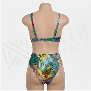 <b>Blue</b> Butterfly Print 2 Piece Yoga <b>Set</b> With Gold Trim Deep V Neck Halter Bodysuit And Knee Length Wrap Skirt - Product Image 2