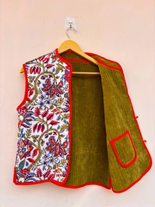 Suzani Velvet Beaded Floral Pattern Vintage Reversible Short Sleeveless Outerwear for <b>Women</b> - Product Image 2