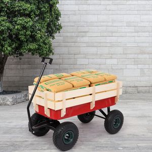 Brouette de jardin en fer et bois 97x43x78cm, chariot à quatre roues durable pour usage en jardinage - Product Image 2