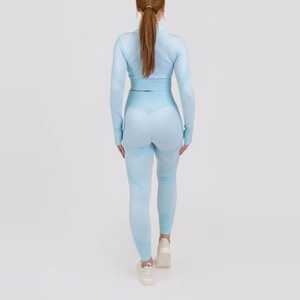 Conjunto de Yoga para Mujer, Azul Claro, 2 Piezas, Top Corto, Leggings de Cintura Alta, Spandex, Poliéster, Sin Costuras, Transpirable, Directo de Fábrica - Product Image 4
