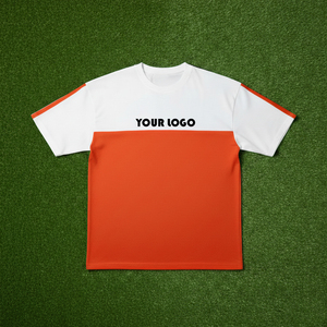 เสื้อยืดผู้ชายพิมพ์โลโก้ตามสั่งผ้าตัดต่อสไตล์โอเวอร์ไซซ์แนวสตรีท - Product Image 6