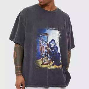 T-shirt Homme 100% Coton Épais Coupe Slim avec Logo Sérigraphié Effet Délavé Acide Vintage Personnalisé Séchage Rapide - Product Image 4