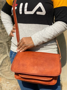 กระเป๋าสะพายไหล่หนังแพะทำด้วยมือหนังแท้สำหรับผู้ชายและผู้หญิง, กระเป๋าหนังแพะทำมือความจุขนาดใหญ่ - Product Image 3