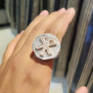 Moissanite Iced Out Currency Symbol <b>Ring</b> <b>Rose</b> <b>Gold</b> <b>Mens</b> Hip Hop Statement Jewelry Luxury Pave Fashion <b>Ring</b> Gift - Product Image 4