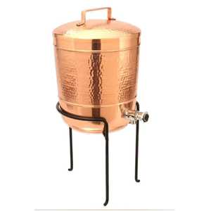 Premium Paisley Printed Copper Water Dispenser with Iron Stand and Matching Cup Set Healthy Ayurvedic Water <b>Storage</b> Container - Product Image 1