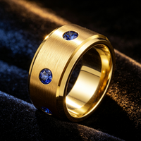 Bague en titane avec finition brossée et zircone bleue dispersée, alliance plate de 8 mm pour femmes et hommes, bijoux modernes pour hommes en gros