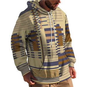 Men's Geometric <b>Pattern</b> Hooded Sweatshirt Regular Fit Polyester <b>Knitted</b> Casual Autumn Wear Pocket Design - Product Image 4