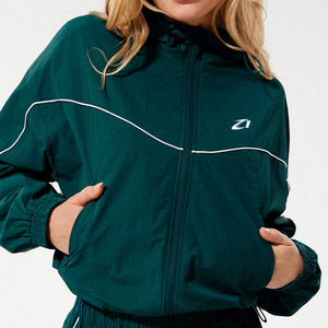 Customize Women's Windbreaker Shorts Lightweight Reflective Piping Windbreaker Tracksuit Adjustable Drawstring <b>Polyester</b> <b>Hoodies</b> - Product Image 5