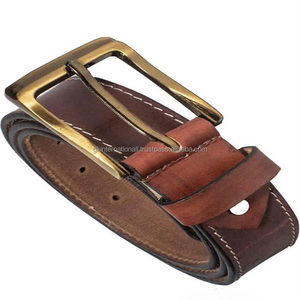 Boucle ardillon en laiton cuir véritable 38mm largeur ceinture décontractée en cuir marron mode personnalisée pour hommes dans toutes les tailles commande en gros acceptée - Product Image 1