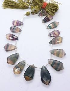 Perles de fluorite naturelle facettées en forme de cravate 10x21-14x28MM, perles de pierre précieuse de fluorite, perles fantaisie de 8 pouces, perles en vrac pour bijoux - Product Image 1