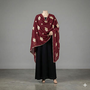 Hijab en voile de coton brodé floral or bordeaux, style Dubaï, écharpe islamique respirante 2,2 m, design premium, usage quotidien, musulman - Product Image 1