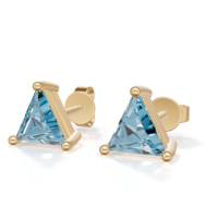 Boucles d'oreilles clous en argent sterling plaqué jaune avec topaze bleue suisse taille triligne, bijoux classiques pour femme 1,5g Heerani Jewels