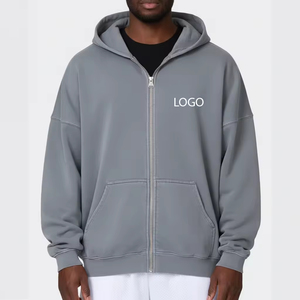 OEM ODM Vente Chaude Hiver 500gsm Sweat à Capuche Zippé Homme Coupe Boxy Logo Personnalisé 100% Coton Surdimensionné Brodé Teint Uni - Product Image 3