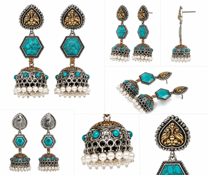 Pendientes Colgantes de Plata Oxidada Hechos a Mano con Bisel de Flor Bohemia, Turquesa, Perlas y Latón para Mujer - Venta al por Mayor - Product Image 5
