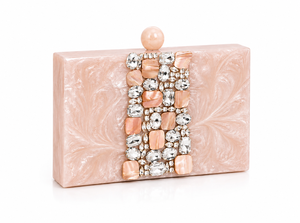 Pochette rectangulaire rose en résine avec décorations de perles et strass, style bohème, pour table de mariage ou de fête - Product Image 3