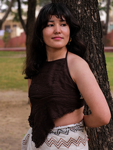 Handcrafted Artisan Women Dark Brown Crinkle Cotton Halter Neck Crop <b>Top</b> Breathable Sleeveless Backless Boho <b>Festival</b> Blouse - Product Image 6