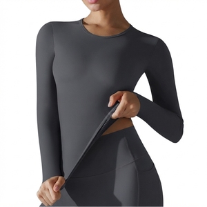 Chemises de sport pour femmes YIYI à manches longues, coupe ajustée, extensibles dans quatre directions, en spandex/nylon, séchage rapide, décontractées, col bateau, pour la gym, le yoga - Product Image 2