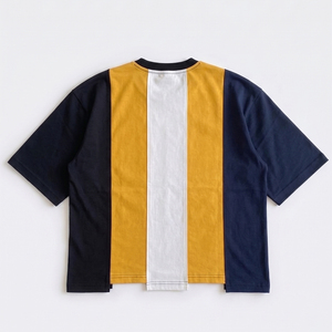 Custom Oversized Streetwear Graphic T Shirts Heavyweight Cotton Color Block Patchwork Loose Fit Men Drop Shoulder Graphic Tee - Product Image 2