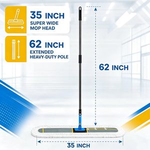 Tête de balai rectangulaire 5x24 durable et facile à nettoyer, avec plateau en fil de coton, essorage par basculement, plateau en acier inoxydable, manche en aluminium, pour nettoyage multi-surfaces - Product Image 1