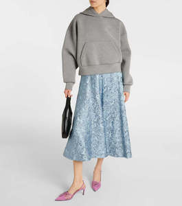 Solid Pattern Custom Color Logo Design Knitted Winter Women's Crop Hoodies Sweatshirts with Kangaroo Pockets 100% Cotton Fleece - Product Image 6