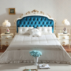 Ensemble de chambre à coucher de luxe en bois d'acajou, livraison gratuite, mobilier de chambre à coucher royal rembourré de style européen antique, taille King Size - Product Image 1