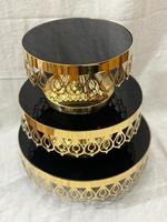 Ensemble de 3 supports décoratifs de luxe en métal doré, style Mid-Century Modern, pour buffet, mariage, centre de table Ramadan, présentoir d'hôtel