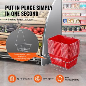 Set di 12 Cesti per la Spesa in Plastica Resistente da 21L con Manico in Metallo e Supporto, 16.73 X 12.01 X 8.58 Pollici, Cesto Portatile per la Spesa - Product Image 5