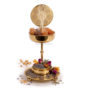 Brûleur d'encens en métal réglable en hauteur avec bol amovible et 7 chakras gravés en laiton - Product Image 6