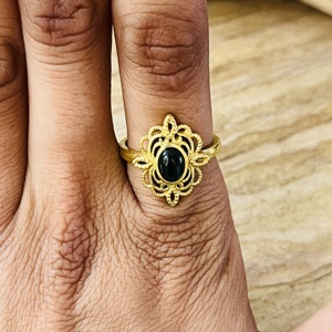 Trendy Unique Boho Brass Green Onyx <b>Ring</b> 18k Gold Plated Flower Shape <b>Ring</b> Vintage <b>Statement</b> Floral Wholesale <b>Ring</b> For Women - Product Image 3