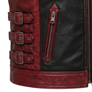 Original Leather Canvas Gothic Skull Biker <b>Vest</b> for <b>Men</b> Winter <b>Black</b> Red Punk Motorcycle Outerwear High Quality Anti-shrink - Product Image 2