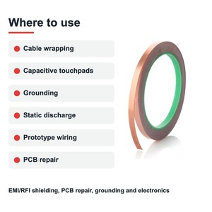 TECHINSTRO เทปทองแดงนำไฟฟ้า 6 มม. x 15 ม. พร้อมกาวนำไฟฟ้าสำหรับป้องกัน EMI ซ่อมแซม PCB สายดิน CFT-006 - Product Image 5
