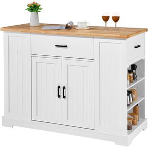 Mobiletto Moderno da 46 Pollici con Piano in Legno, Cassetto e Ripiano Regolabile in Rovere, Carrello da Cucina da 46 Pollici, Stile Rustico - Product Image 1