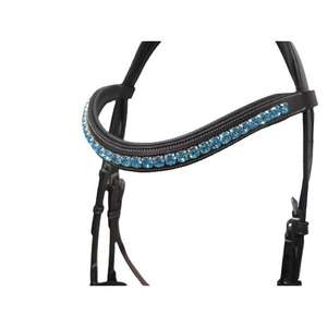 Cabezada Inglesa de Cuero Negro Premium con Cristales Azules, Acolchada, Duradera y Cómoda para Entrenamiento y Competición - Product Image 1