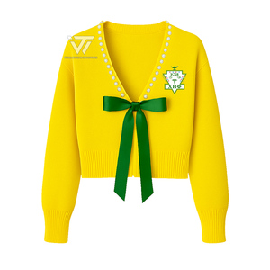 Wholesale Greek Chi Eta Phi Sorority Clothing Deep V-Neck Pearl Trim Ribbon Bow <b>Pullover</b> <b>Sweater</b> Cardigan - Product Image 1