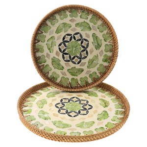 Bandeja Decorativa Ecológica Hecha a Mano Estilo Árabe con Borde de Nácar y Ratán, Incrustaciones de Concha, Material Natural, 12 Pulgadas - Product Image 4
