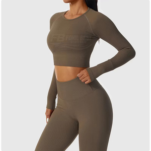 Muestra Gratis, Top Deportivo de Yoga en Oferta, Conjunto de 2 Piezas, Cintura Alta, Transpirable, Ecológico, Sólido, Sin Costuras para Mujer - Product Image 2