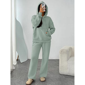 Wholesale Custom Hot Women's Autumn Winter Hooded <b>Sweater</b> Suit Solid Color Casual Fashion Sports Trousers Two-Piece Set Regular - Product Image 4