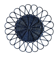 Nouvelle assiette de présentation en rotin, motif tressé, bordure verte, best-seller, artisanat durable, style rustique