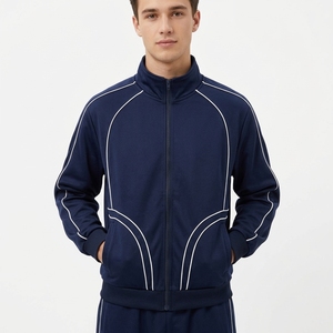 Conjunto Deportivo Techwear Azul Marino Oscuro para Hombre con Logotipo Personalizado, Chaqueta Holgada con Cuello Alto y Bolsillos con Ribete Circular - Product Image 3