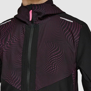 Nouvelle arrivée, veste coupe-vent noire à capuche pour homme, imprimé géométrique, fermeture éclair intégrale, vêtements de sport, vêtements d'extérieur pour l'automne - Product Image 3