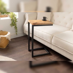 Vandana Modern Essence Natural Mango Wood <b>Side</b> <b>Table</b> GASTON 65cm <b>Metal</b> <b>Black</b> Handmade for Living Room Bedroom Hotel Home Office - Product Image 3