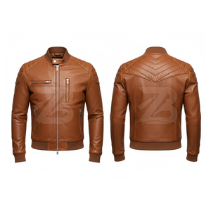 Chaqueta de piel auténtica personalizada para hombre con cuello levantado, piel de búfalo original de invierno, color verde y marrón - Product Image 2